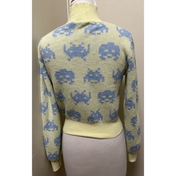 ZARA Women's EUC Taito Space Invaders Mock Neck Crop Sweater Retro - Size Small - Picture 4 of 6